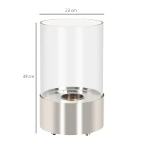 HOMCOM Biokamin Ethanol Kamin Bio Ethanol Brenner 0,4L Brenndauer kein Rauch mit Feuerlöschhaken Edelstahl gehärtetes Glas Silber 23 x 23 x 39 cm(m-3)