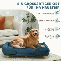 PawHut Hundesofa, Haustiersofa, Haustierbett, abnehmbares u. waschbares Polster, Natur+ Dunkelblau(m-7)