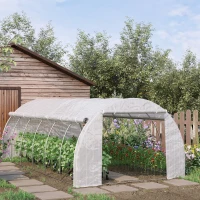 Outsunny Estufa Tipo Túnel de Jardim 6x3x2m com Porta Enrolável 12 Janelas Cobertura de PE 140g/m² e Metal Galvanizado para Cultivos de Plantas Verduras Branco(m-10)