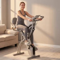 HOMCOM Heimtrainer 2-in-1 Fahrradtrainer mit LCD-Display Pulsmesser verstellbar Sitz Räder, klappbarer Hometrainer Trimmrad mit 8 stufig Magnetwiderstand, Spannseil, Stahl(m-4)