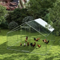 PawHut Galinheiro para Exterior 3x3,4x1,9 m Galinheiro de Aço Galvanizado com Cobertura Anti-UV Gaiola para 10-15 Galinhas Prata(m-10)