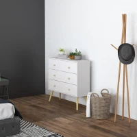 HOMCOM Cómoda com 3 Gavetas com Pés de Madeira de Pinho para Sala de Estar Escritório 80x30x80 cm Branco e Madeira(m-7)