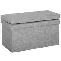 HOMCOM Bancă cu Spațiu de Depozitare Pliabilă cu Spătar și Capacitate de 77L, Tapițerie din Țesătură, 76x50x73 cm, Gri(m-1)
