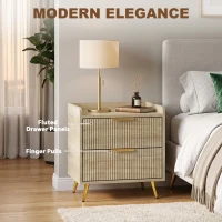 HOMCOM Bedside Table with 2 Drawers, Side End Table with Metal Legs for Bedroom, Living Room, Natural Wood Finish(m-4)