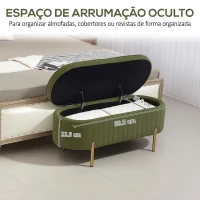 HOMCOM Banco de Cama com Arrumação em Veludo, Pés Dourados e Design Oval Elegante, 108x44x43,5 cm, Verde Escuro(m-6)