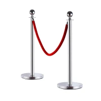 Outsunny Transenne Elimina Separacode Paletti di Delimitazione con Corde Rosso Acciaio Inox Ф32 x 95CM Argento(m-10)