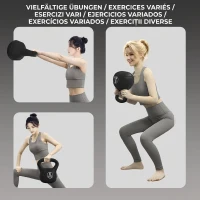 HOMCOM Kettlebell 6kg din plastic și nisip cu bază plată și mâner, 20x13x22 cm, negru(m-4)