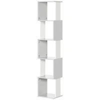 HOMCOM Estante de Livros em Forma de S Estante com 5 Prateleiras Abertas para Sala de Estar Escritório Anti-Tombo 33x28x161cm Branco e Cinza Claro(m-11)