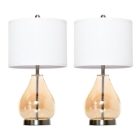 HOMCOM Tischlampe 2er-Set Tischleuchte mit Leinen-Lampenschirm, Glas tropfenförmigen Stangen, Nachttischlampe mit E27-Fassung, für Schlafzimmer, Wohnzimmer, Weiß
