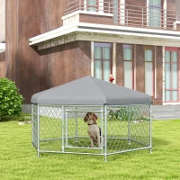 PawHut Cusca de 2,1 x 1,85 x 1,2 m, Tarc pentru Caini, Argintiu(m-2)