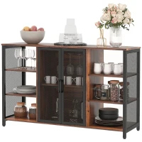 HOMCOM Aparador de Cozinha Industrial Móvel de Armazenamento de Garrafas para Bar Sala Cozinha 120x40x76 cm Castanho Rústico(m-11)