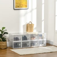 HOMCOM Armário Modular de Plástico Sapateira Modular com 8 Cubos Portas Magnéticas Organizador de Sapatos para Entrada Corredor Dormitório 28x36x21cm Transparente(m-2)