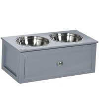 PawHut Futterstation, 2 Fressnäpfe je 2 Liter, Edelstahl, mit Schublade, für mittlere Hunde, grau, 60 x 30 x 24cm(m-1)