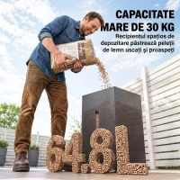 Outsunny Recipient pentru Peleți 30 Kg cu Roți și Sită, Negru(m-4)