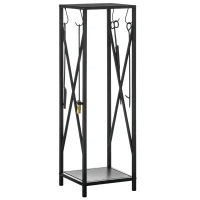 Outsunny Platzsparender Metall-Kaminholzhalter für innen und außen mit Schaufel, Bürste, Schürhaken und Zange, 34x34x111cm, Schwarz(m-12)