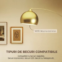 HOMCOM Lampadar modern arcuit cu tijă reglabilă și întrerupător cu pedală, dulie E27, auriu(m-7)