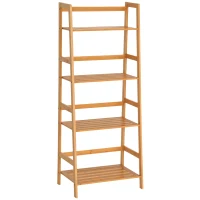 HOMCOM Bücherregal, 4 Ebenen, Leiterdesign, Bambusholz, Natur(m-12)
