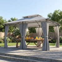 Outsunny Gartenpavillon, Outdoor Pavillon mit Vorhängen, belüftetem Dach, Dunkelgrau(m-10)