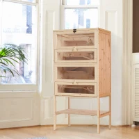 PawHut Cage pour hamsters souris petits rongeurs multi-niveaux 5 étages 10 plateformes bois de pin 60 x 40 x 120 cm(m-10)