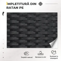 Outsunny Set Exterior Rattan PE cu Canapea, 2 Fotolii cu Perne și Măsuță din Sticlă, Negru și Gri(m-4)