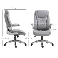Vinsetto Bürostuhl Ergonomischer Drehstuhl Computerstuhl mit Wippfunktion höhenverstellbar mit Kopfstütze und gepolsterte Armlehnen Kunstleder Grau 70 x 71 x 113–121 cm(m-3)