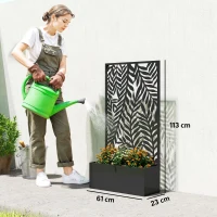 Outsunny Blumenkasten mit Sichtschutz Pflanzkasten mit Rankgitter tropischen Blattmotiven 61 x 23 x 113 cm Schwarz(m-3)