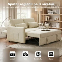 HOMCOM Colțar Extensibil 3 în 1 pentru 2 Persoane cu Spătar Reglabil pe 3 Nivele, cu 2 Perne, din Chenilă, Bej(m-5)