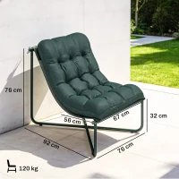 Outsunny Gartenstuhl Gartensessel mit Kissen Atmungsaktiver Sling-Sitz Stahlrahmen für Garten Terrasse 76 x 92 x 76 cm Dunkelgrün(m-3)