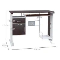 HOMCOM Computertisch mit 1 Schublade, 1 Schrank, 1 Tastaturablage, Schreibtisch. Bürotisch, MDF Schwarznuss+Silber(m-3)