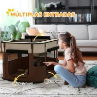 PawHut Parque Dobrável Portátil para Cães e Gatos, Cachorros, Coelhos e Porquinhos-da-Índia, Tecido Oxford, 84x64x53 cm, Castanho(m-5)