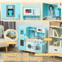 AIYAPLAY Cozinha de Madeira para Crianças com Sons Fogão Forno Micro-Ondas Máquina de Gelo e Acessórios 90x33,3x91,6 cm Azul(m-4)