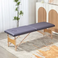HOMCOM Marquesa de Massagem Dobrável com Estrutura de Madeira Altura Regulável e Bolsa de Transporte 186x60x61-87 cm Roxo(m-2)