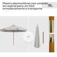 Outsunny Chapéu de Sol de Jardim Ø325x250 cm Chapéu de Sol de Madeira com Sistema de Polea Teto com Ventilação  Cinzento Claro(m-4)