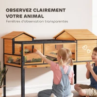PawHut Maison pour tortues à 2 étages 2 chambres fenêtres rampes toit ouvrable et plateau 128 x 63 x 96 cm jaune(m-5)