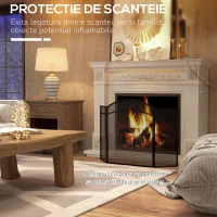 HOMCOM Paravan de protecție la scântei pentru șemineu, pliabil, cu 3 panouri din metal și design clasic, 96x60cm, negru(m-4)