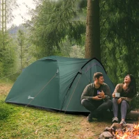 Outsunny 2-Personen-Campingzelt, Netzöffnungen, Lampenhaken, Tragetasche, Grau+Gelb(m-10)