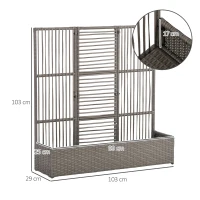 Outsunny Blumenkasten mit Spalier, wetterfest, Polyrattan, 103 x 29 x 103 cm, Grau(m-3)