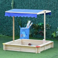 Outsunny Sandkasten mit Dach Sandkiste Kindersandkasten Tannenholz Bodenloses Design felix mit absenkbarem und schwenkbarem Dach Kurbeldach 120 x 120 x 120 cm Natur(m-10)