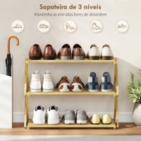 HOMCOM Sapateira Estreita de Bambu Dobrável de 3 Níveis para Entrada Corredor Quarto 60x29x45,5 cm Madeira(m-6)