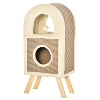 PawHut Kratzbaum Katzenhöhle Katzenkratzbaum Kratztonne mit kratzbrett Spielbällen katzenbett Kratzmatte mehrstöckig Spanplatte Plüsch Sisal Kaffee 40 x 34 x 91 cm(m-1)