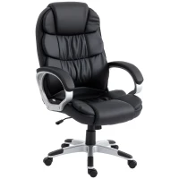 HOMCOM Scaun de Birou Ergonomic Rotativ din Piele PU, Funcție Legănare, Înălțime Reglabilă, Capacitate 120kg, Negru(m-12)