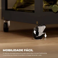 HOMCOM Carrinho de Cozinha com Rodas 2 Armários de Arrumação Gaveta e 3 Prateleiras Abertas para 9 Garrafas 67x37x87 cm Preto(m-5)