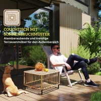 Outsunny Polyrattan Gartentisch, 65 x 65 x 43 cm, wetterfest Beistelltisch quadrarisch mit Glasplatte Naturholz(m-4)