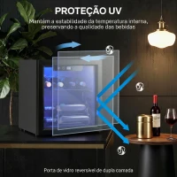 HOMCOM Vinoteca 12 Garrafas, Frigorífico para Vinhos 36 L com Temperatura Ajustável 4-16 ℃ Porta de Vidro Duplo Luz LED, Preto(m-8)