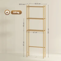 HOMCOM Dulap deasupra WC-ului cu 3 rafturi cu lamele economisitoare de spațiu din bambus, 63,5x25,5x181 cm, culoare lemn(m-3)