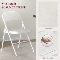 HOMCOM, Set 2 Scaune Pliabile Tapițate, pentru Acasă și Birou, Oțel, poliester, 45x46x78 cm, Alb(m-4)