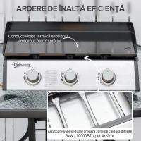 Outsunny Placă de grătar pe gaz antiaderent de masă cu 3 arzătoare de 3kW, 62x46x21cm, negru(m-4)