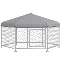 PawHut Cusca de 2,1 x 1,85 x 1,2 m, Tarc pentru Caini, Argintiu(m-1)
