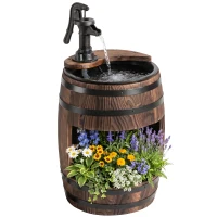 Outsunny Gartenbrunnen Zierbrunnen Springbrunnen Fassbrunnen Wasserfall Holzfass mit Pflanzgefäß Tannenholz Dunkelbraun Ø27 x 59 cm(m-11)