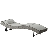 Outsunny Chaise longue en résine tressé, bain de soleil avec dossier réglable 5 positions et appui-tête, 198 x 61 x 44 cm, gris(m-12)